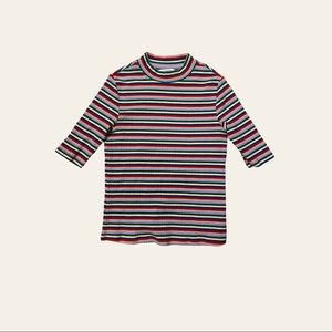 monki y2k multi-color stripe turtleneck half sleeve top